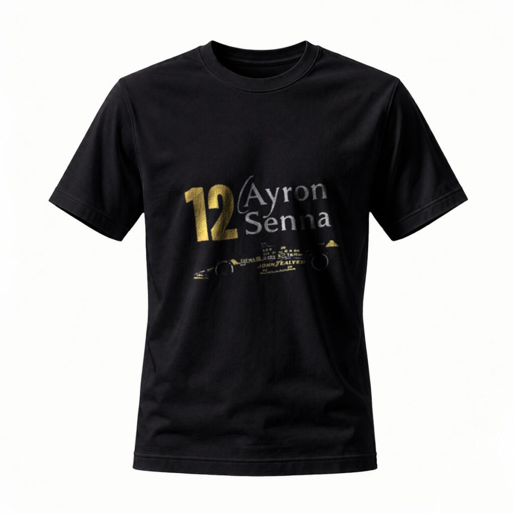 Ayrton Senna 12 Formula 1 Racing T-Shirt Men's Black Gold Print
