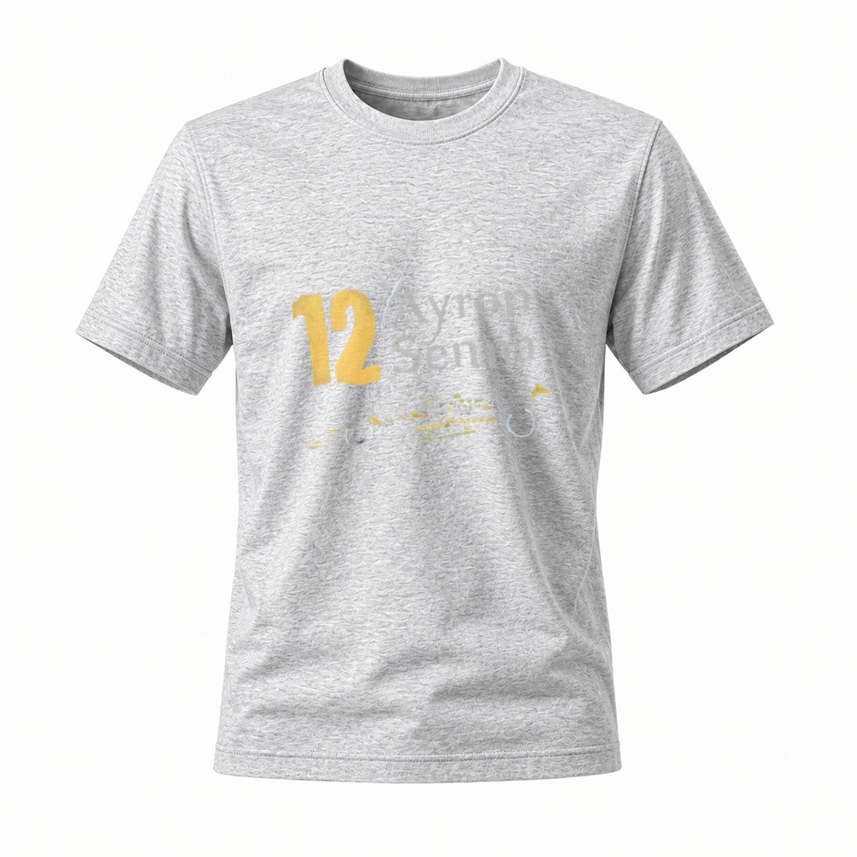 Ayrton Senna 12 Formula 1 Racing T-Shirt Men's Black Gold Print - Image 3