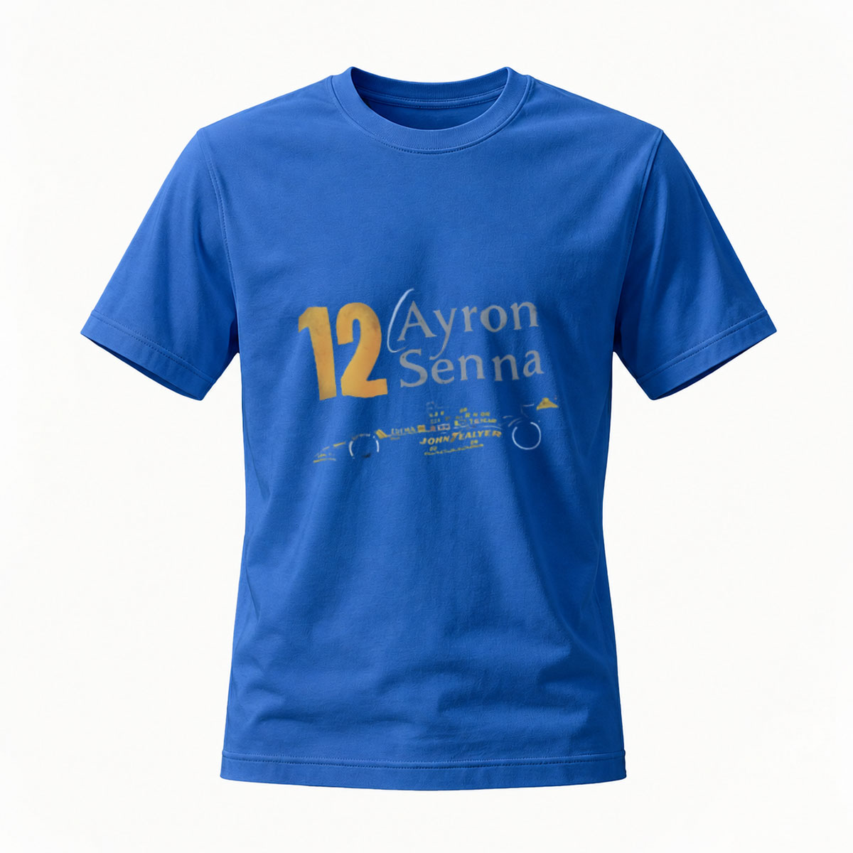 Ayrton Senna 12 Formula 1 Racing T-Shirt Men's Black Gold Print - Image 4