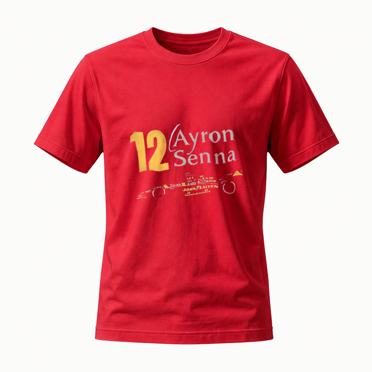 Ayrton Senna 12 Formula 1 Racing T-Shirt Men's Black Gold Print - Image 5