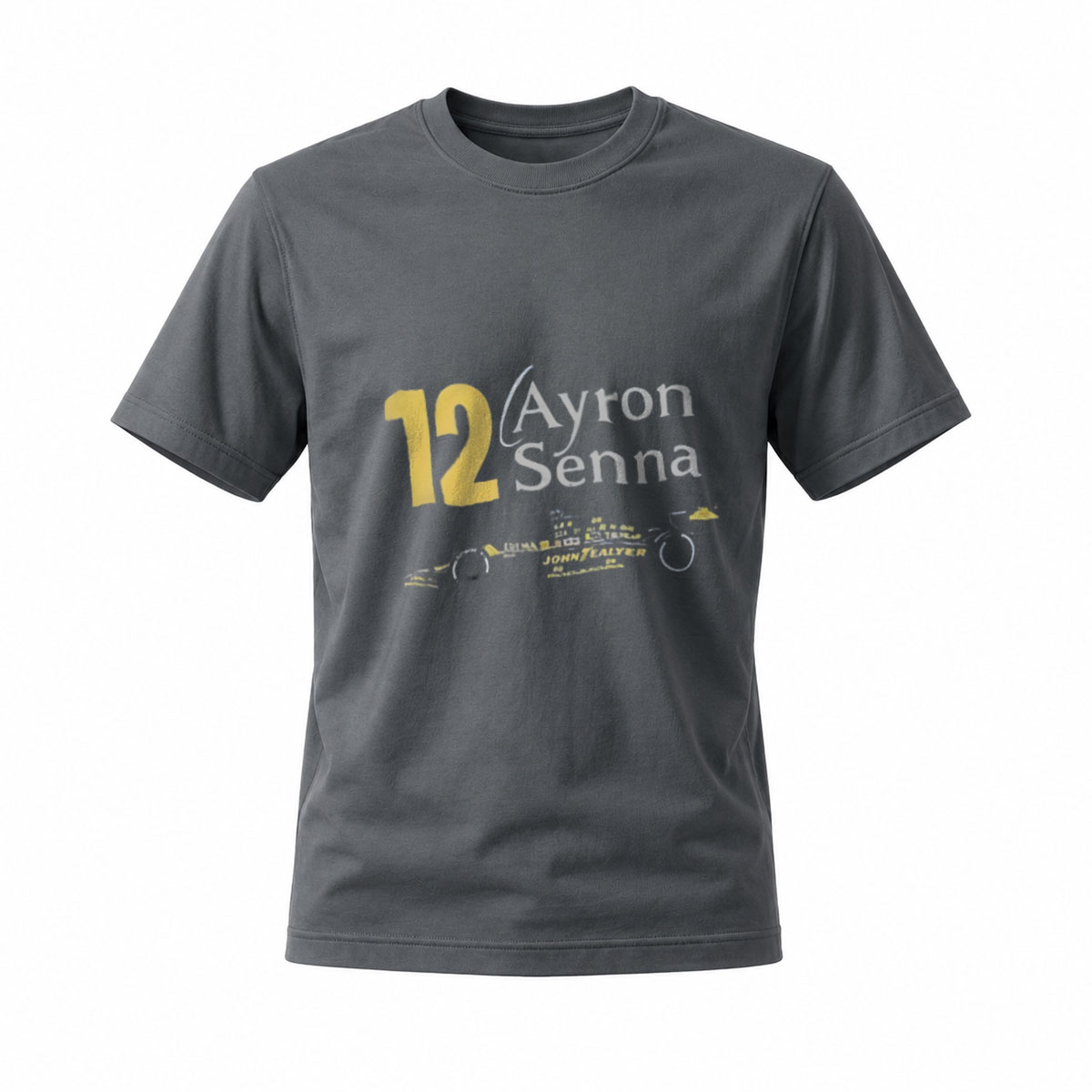Ayrton Senna 12 Formula 1 Racing T-Shirt Men's Black Gold Print - Image 6
