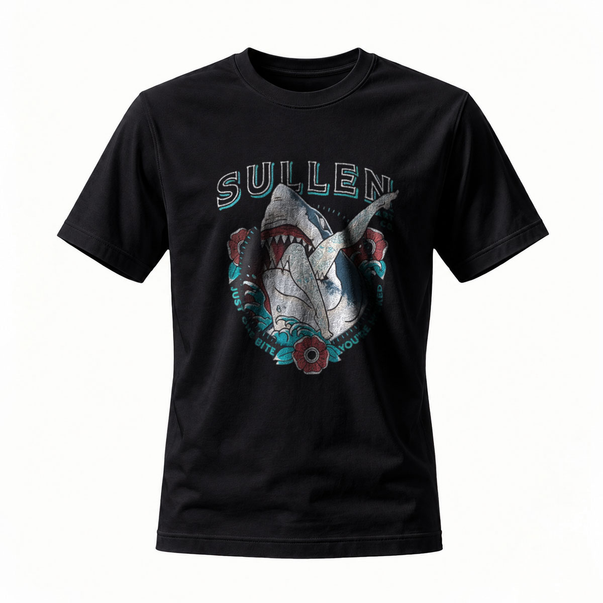 Sullen Shark Graphic T-Shirt Men's Black Streetwear Design