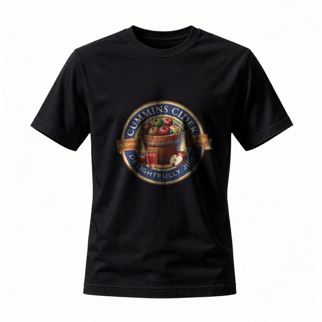 Cummins Cider Logo T-Shirt Men's Black Apple Juice Design