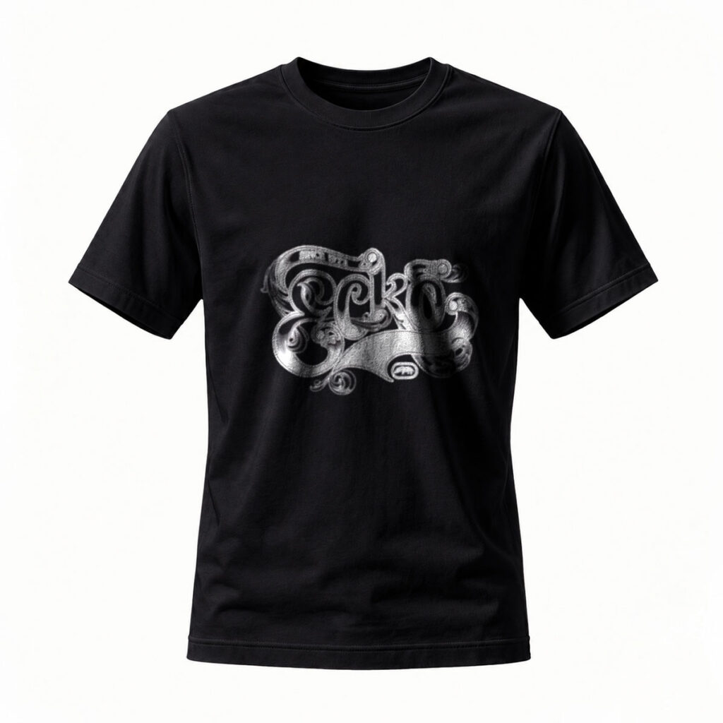 Black T-Shirt with Silver Octopus Graphic Design for Men