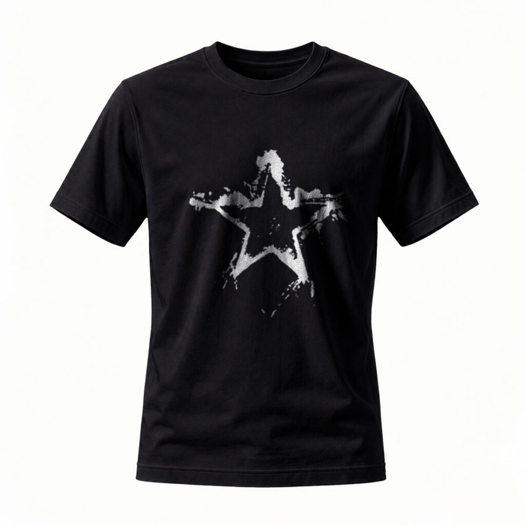 Black Star Print T-Shirt Men's Casual Fashion Graphic Tee