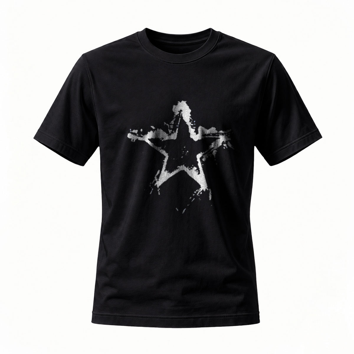 Black Star Print T-Shirt Men's Casual Fashion Graphic Tee