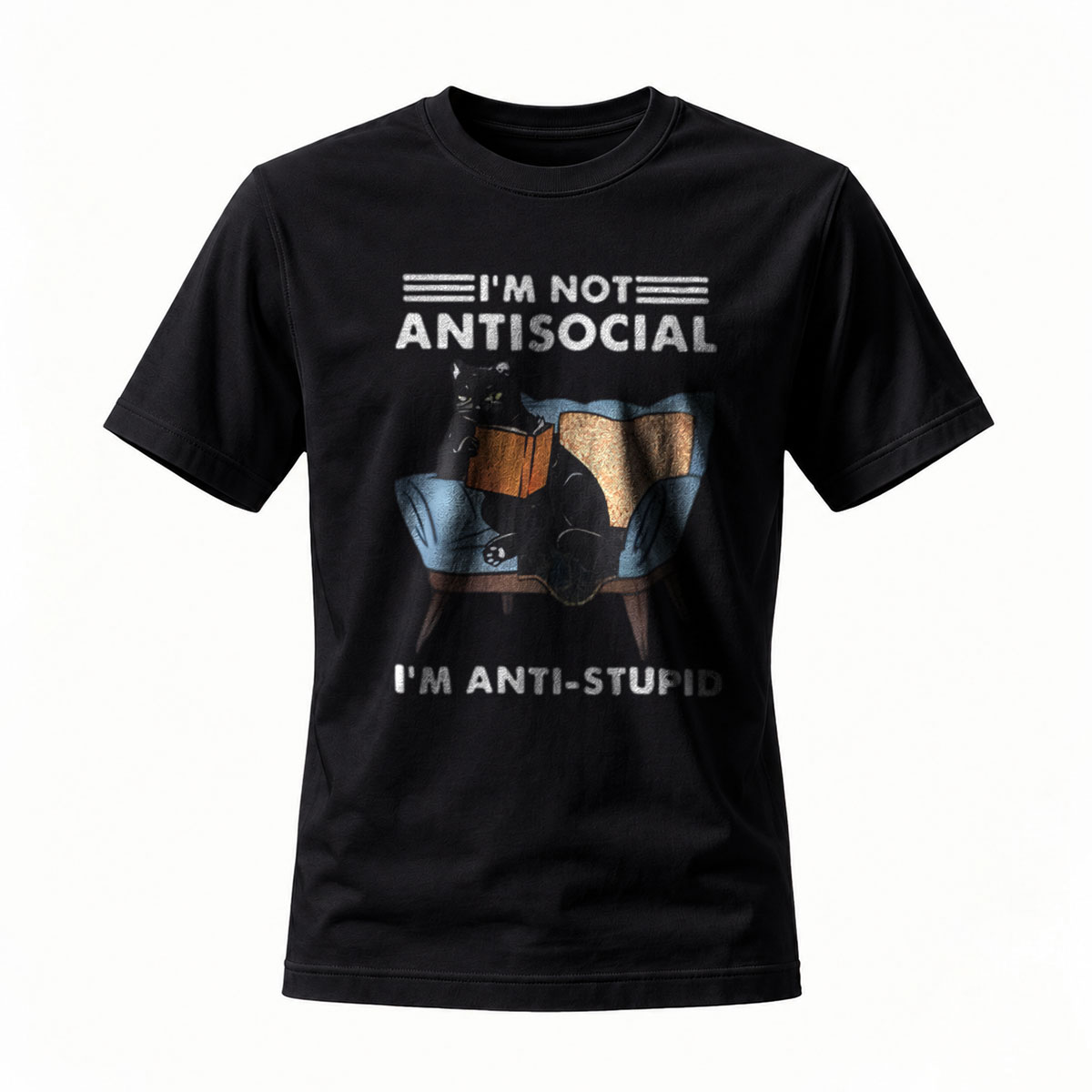 I'm Not Antisocial I'm Anti Stupid Cat Reading T-Shirt