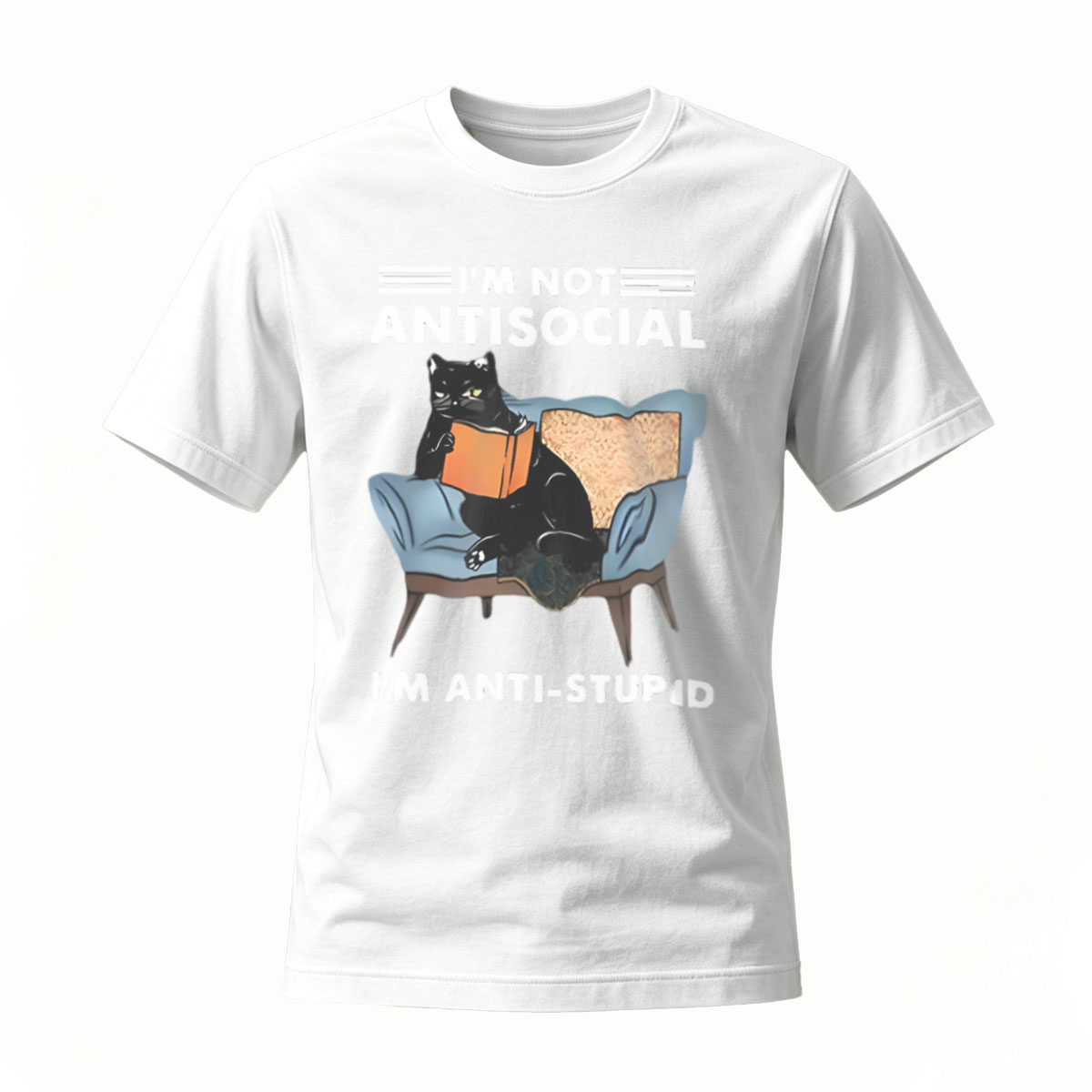 I'm Not Antisocial I'm Anti Stupid Cat Reading T-Shirt - Image 2