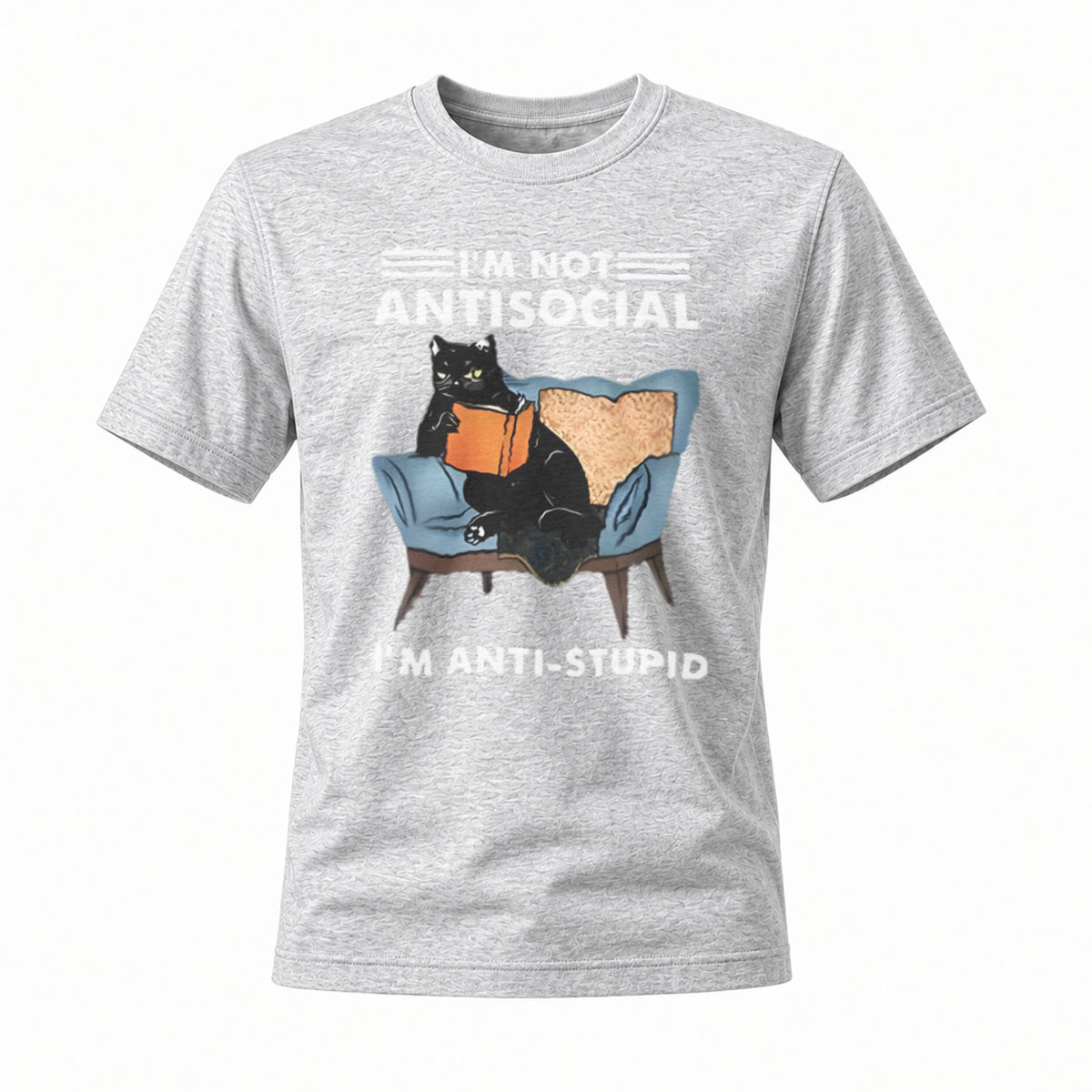 I'm Not Antisocial I'm Anti Stupid Cat Reading T-Shirt - Image 3