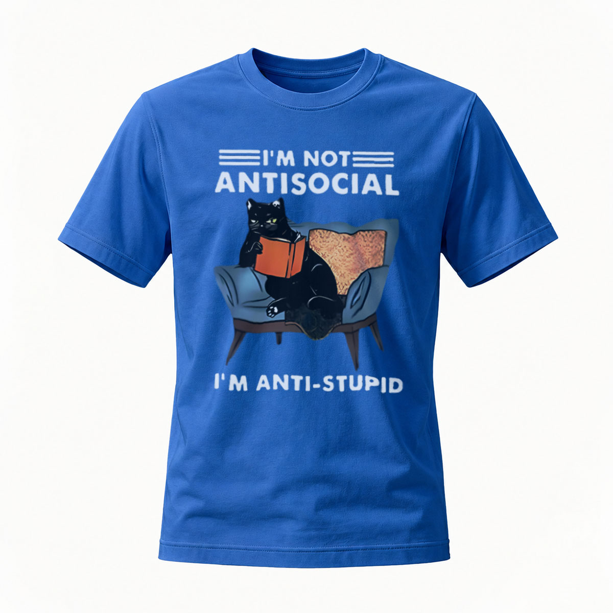 I'm Not Antisocial I'm Anti Stupid Cat Reading T-Shirt - Image 4