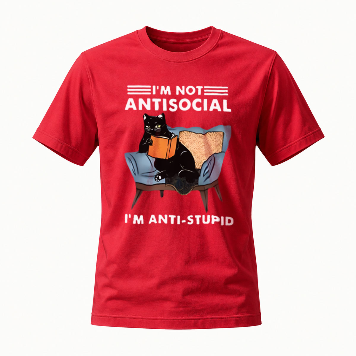 I'm Not Antisocial I'm Anti Stupid Cat Reading T-Shirt - Image 5
