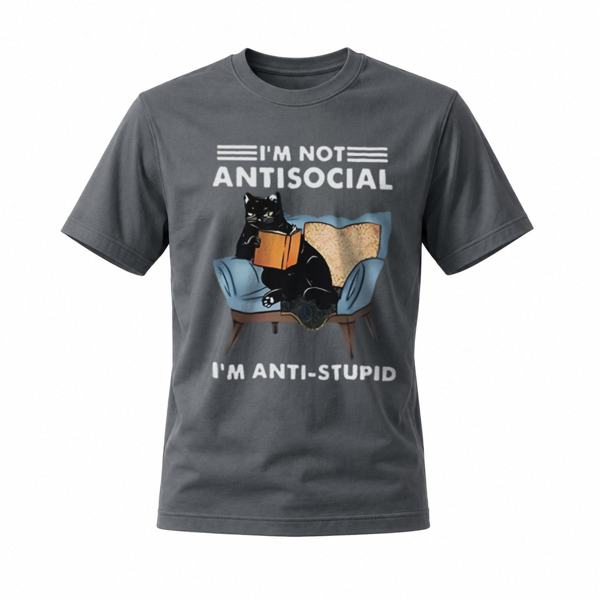 I'm Not Antisocial I'm Anti Stupid Cat Reading T-Shirt - Image 6