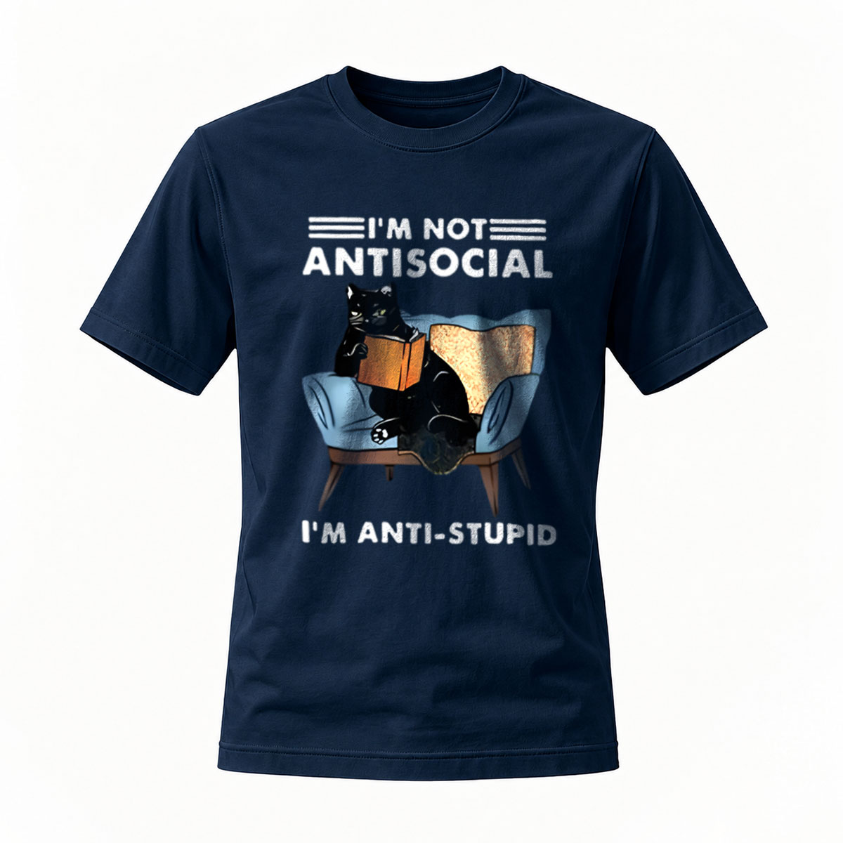 I'm Not Antisocial I'm Anti Stupid Cat Reading T-Shirt - Image 7