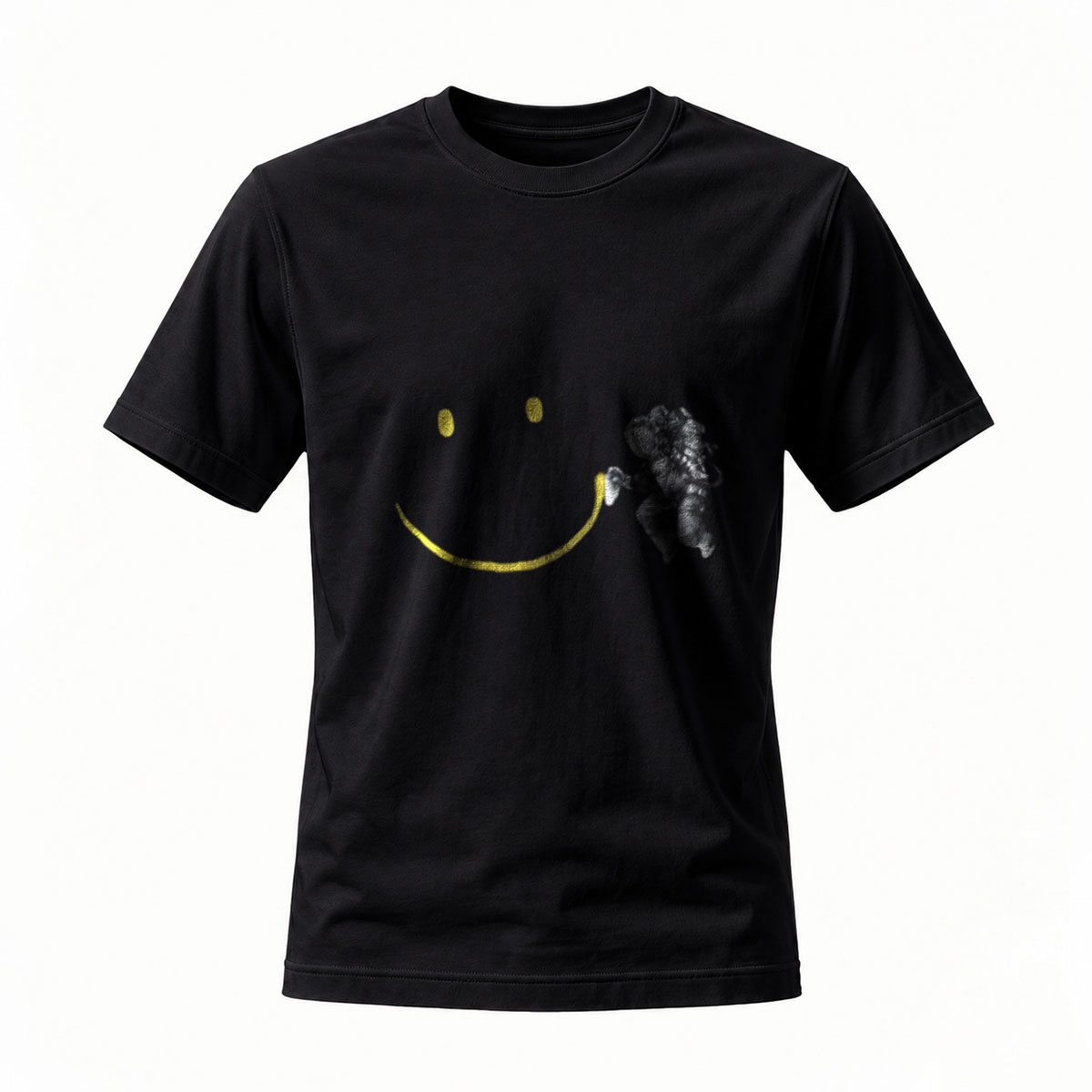 Smiley Face T-Shirt Men's Black Cotton Graphic Tee Gift