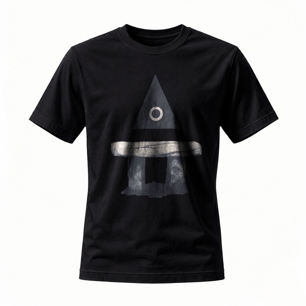 Black T-Shirt with Abstract Pyramid Print Men's Casual Wear Gift Idea