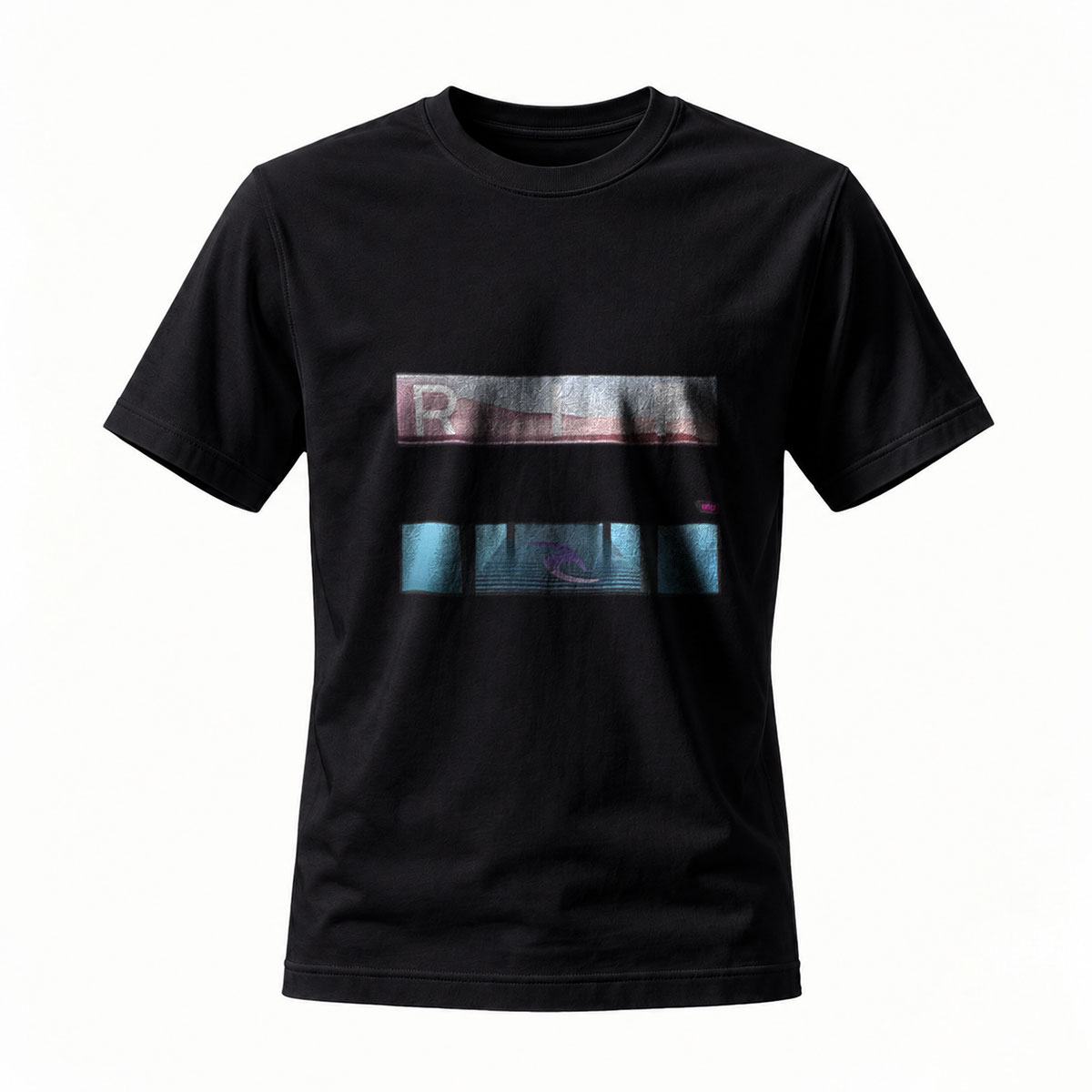 Black T-Shirt with Abstract Art Print Men's Casual Wear