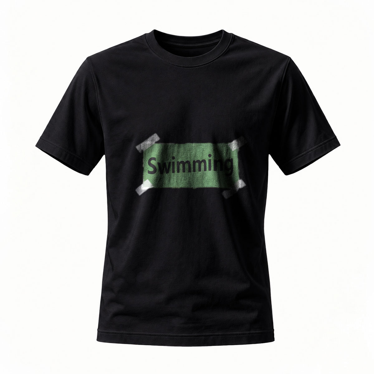 Swimming T-Shirt Men's Black Green Print Sport Wear