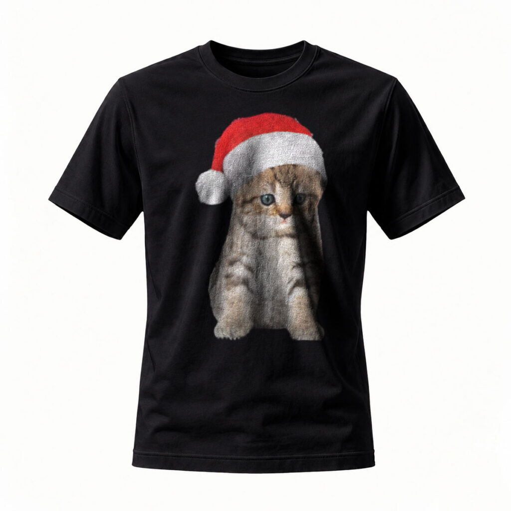 Christmas Cat Santa Hat Men's T-Shirt Holiday Gift Fun Wear