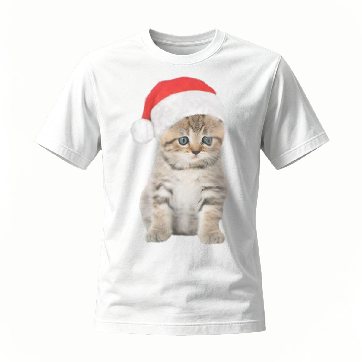Christmas Cat Santa Hat Men's T-Shirt Holiday Gift Fun Wear - Image 2
