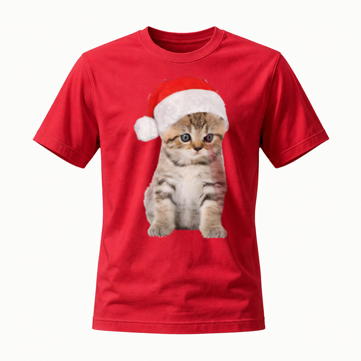 Christmas Cat Santa Hat Men's T-Shirt Holiday Gift Fun Wear - Image 5