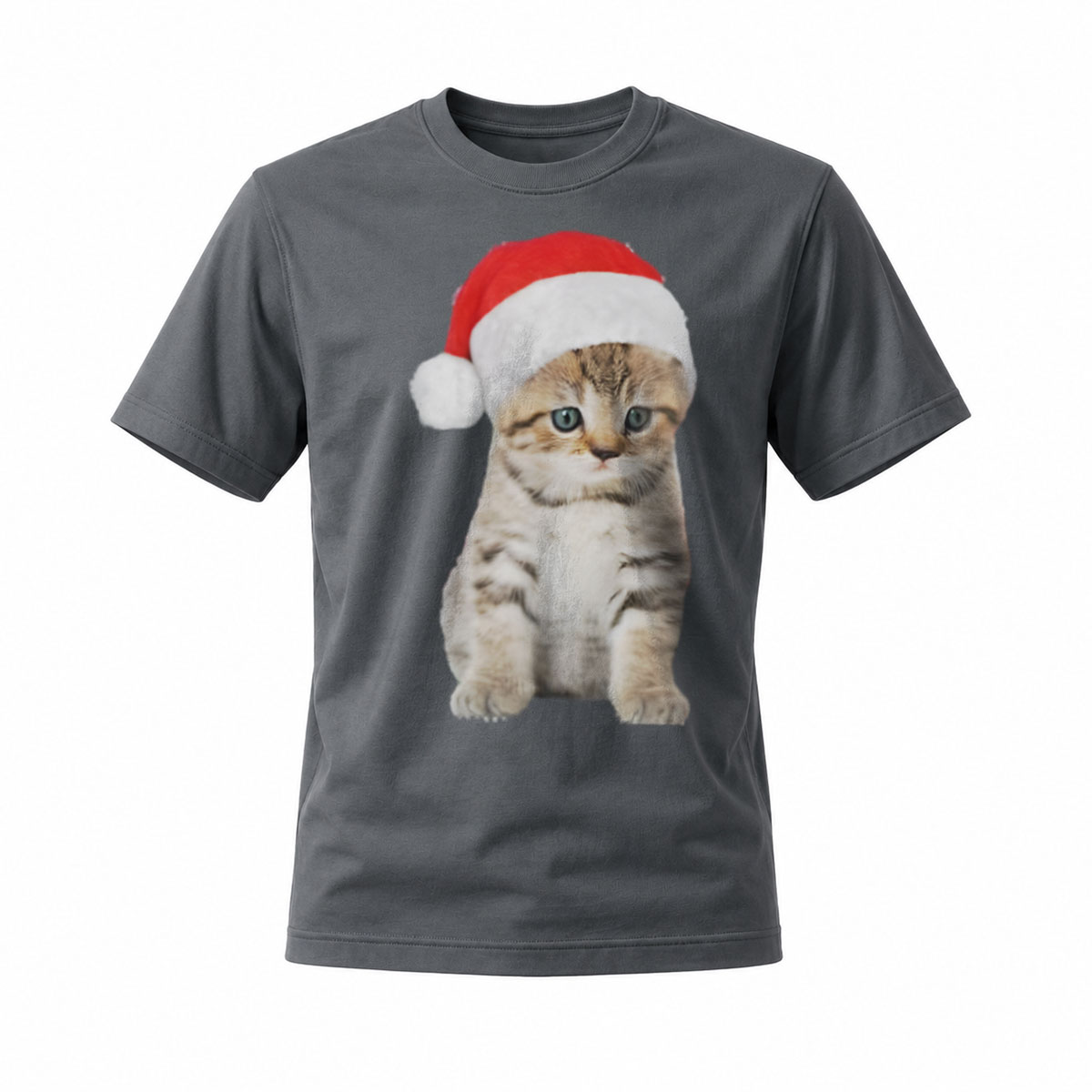 Christmas Cat Santa Hat Men's T-Shirt Holiday Gift Fun Wear - Image 6