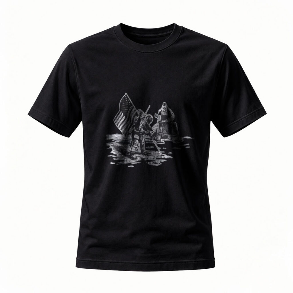 Apollo Moon Landing Astronaut T-Shirt Men's Black Graphic Tee Space Exploration Gift