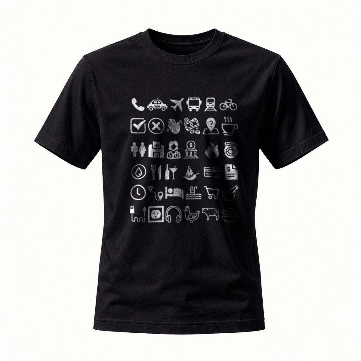 Men's Black T-Shirt with Icon Print Design for Daily Life Activities