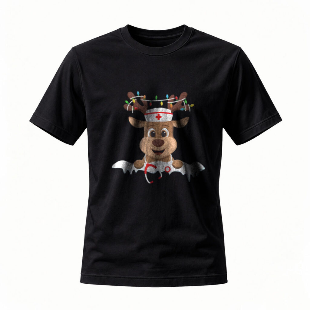 Christmas Reindeer Nurse T-Shirt Men's Holiday Gift Wear