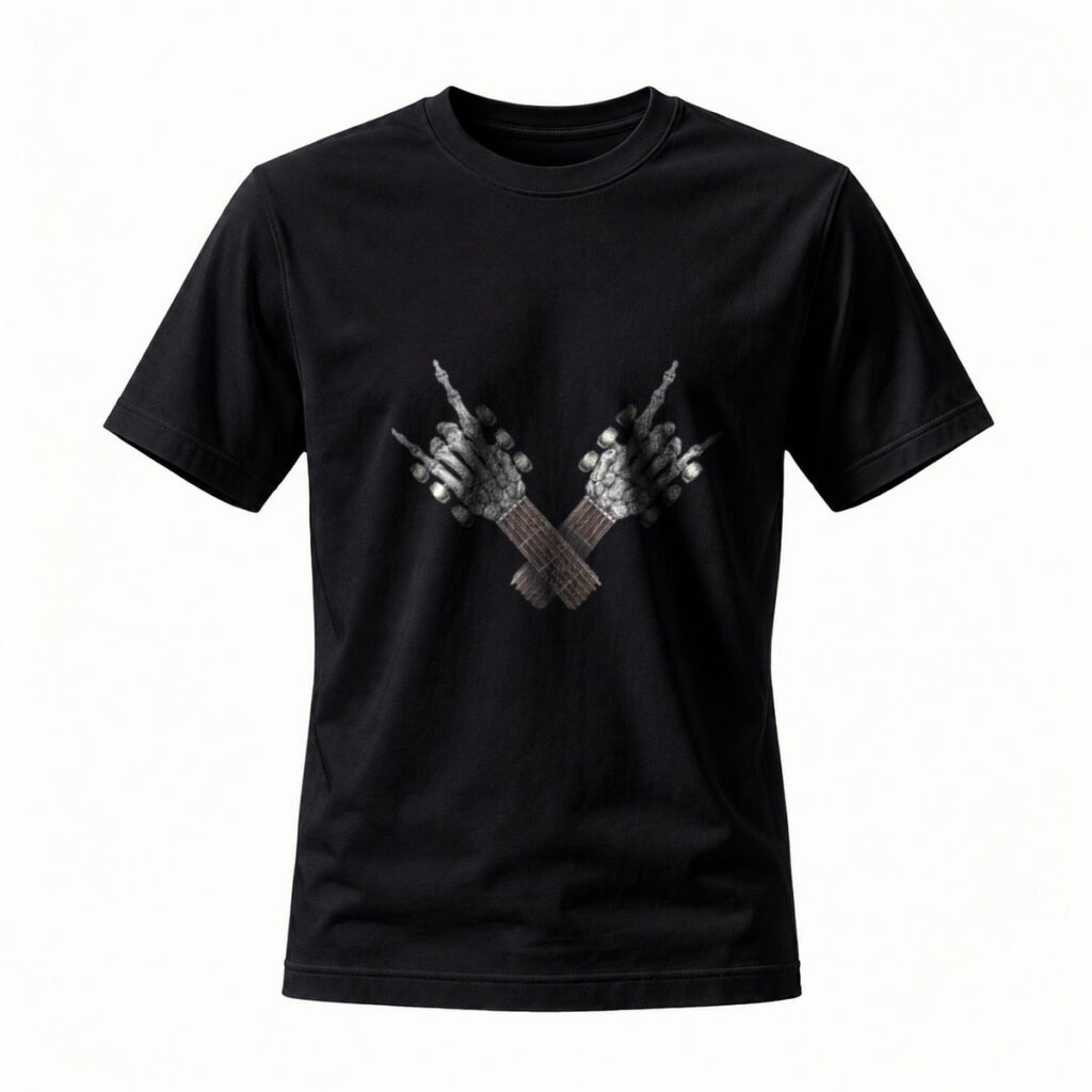 Black T-Shirt with Crossed Skeletal Hands Graphic Men's Fashion Statement Shirt