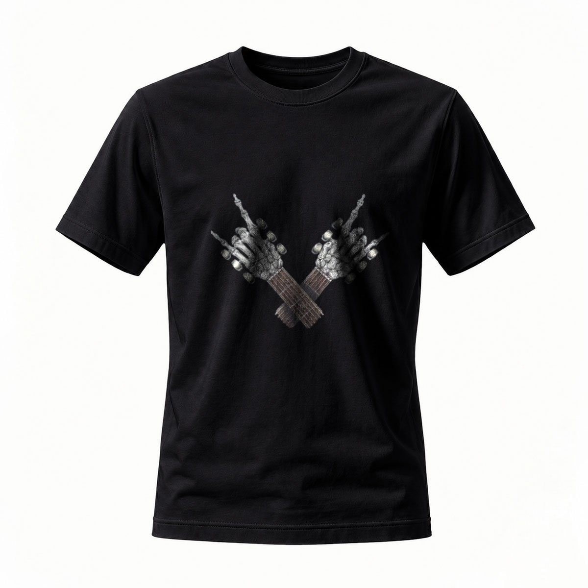 Black T-Shirt with Crossed Skeletal Hands Graphic Men's Fashion Statement Shirt