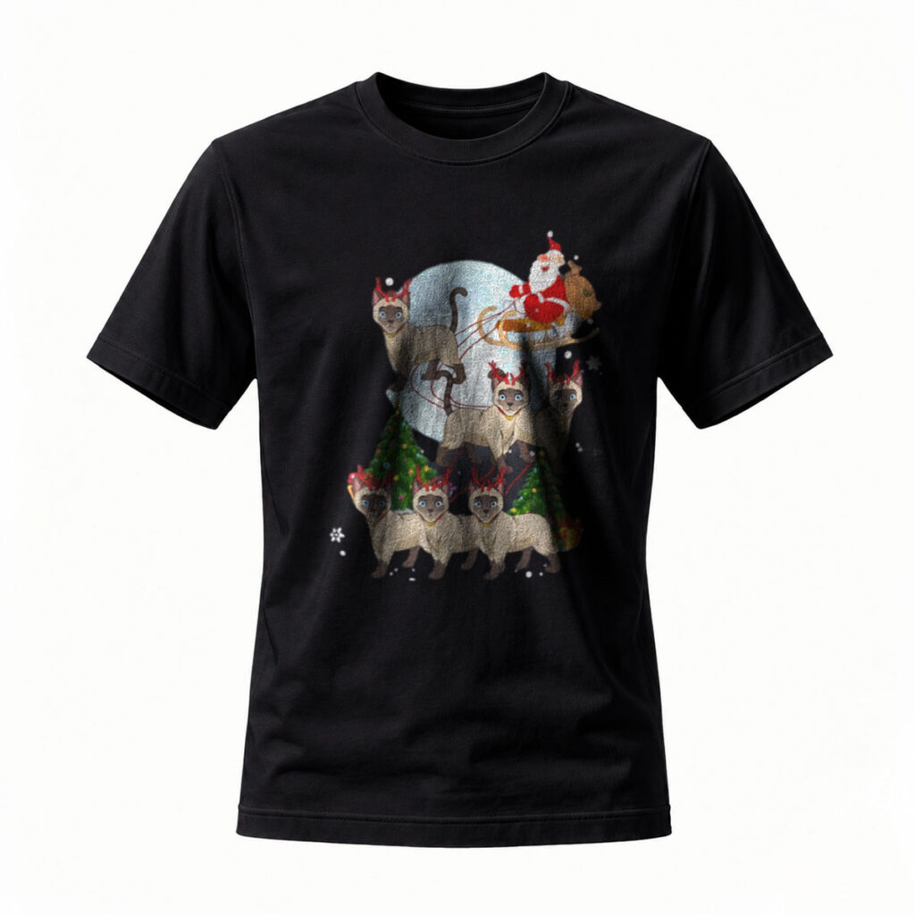 Christmas Cats Santa Sleigh Men's T-Shirt Holiday Gift Fun Wear