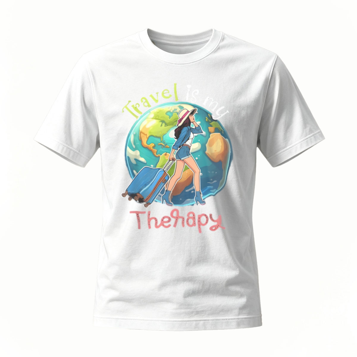 Travel Is My Therapy Globe Woman T-Shirt - Image 2