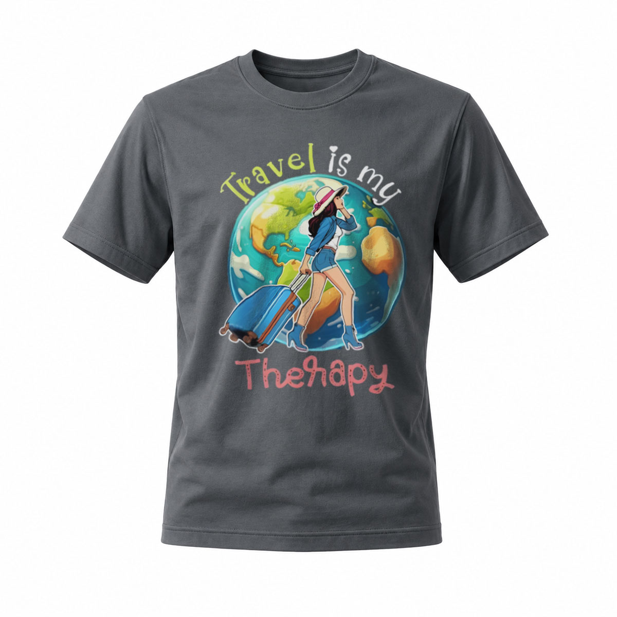 Travel Is My Therapy Globe Woman T-Shirt - Image 6