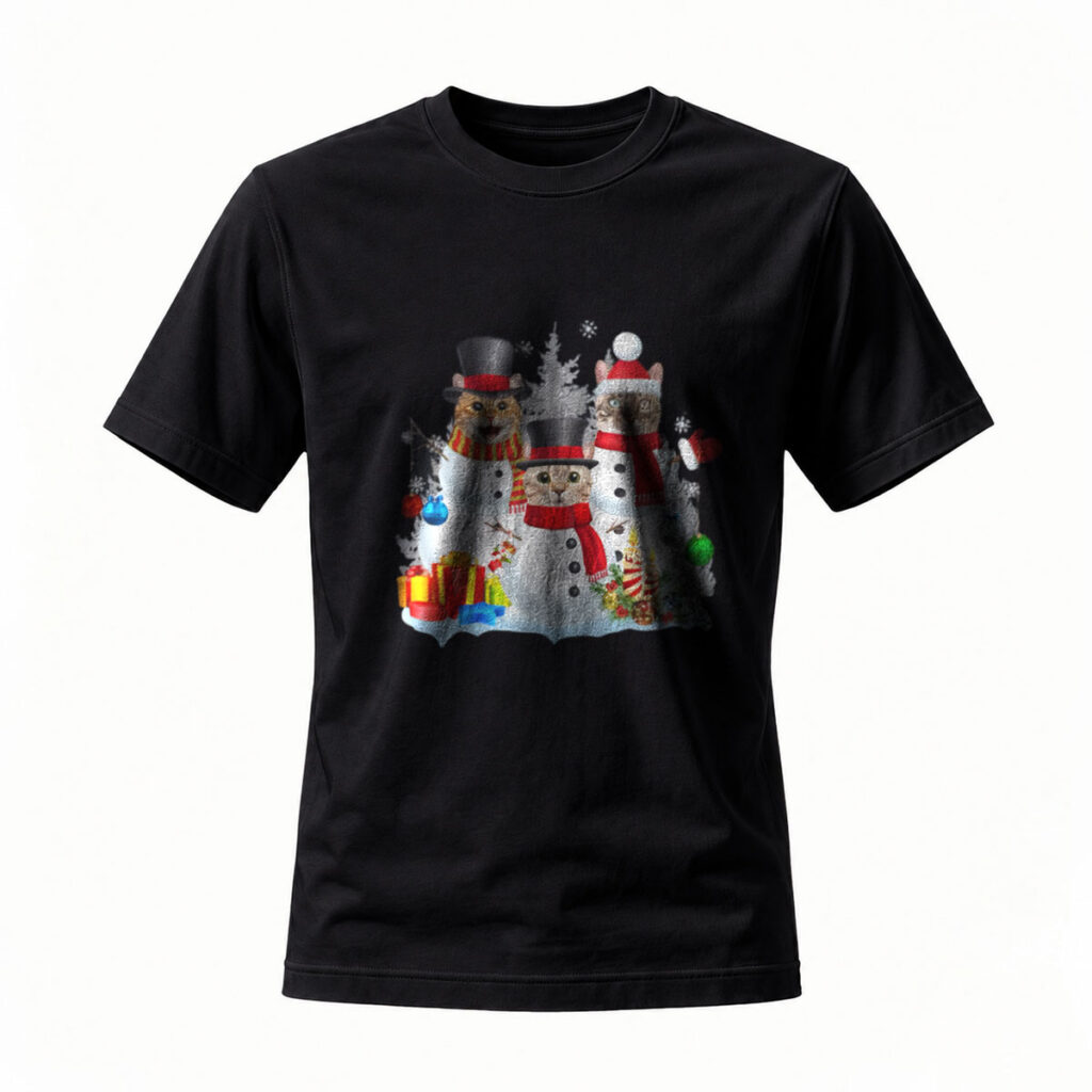 Christmas Snowman Cats Men's T-Shirt Holiday Gift Wear