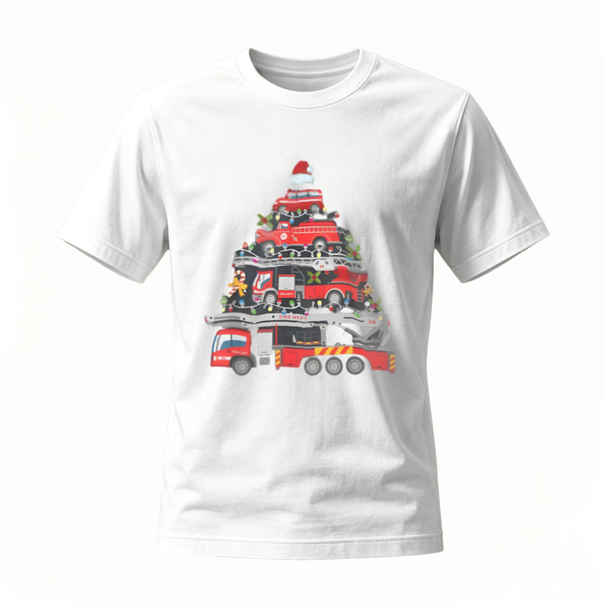 Fire Truck Christmas Tree Men's T-Shirt Holiday Gift - Image 2