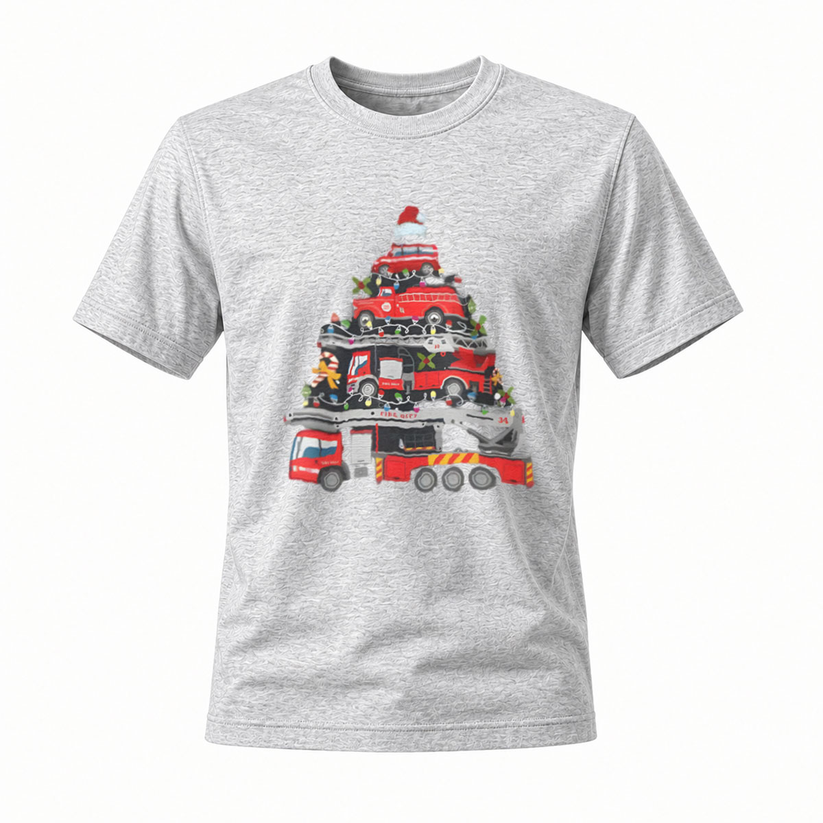 Fire Truck Christmas Tree Men's T-Shirt Holiday Gift - Image 3