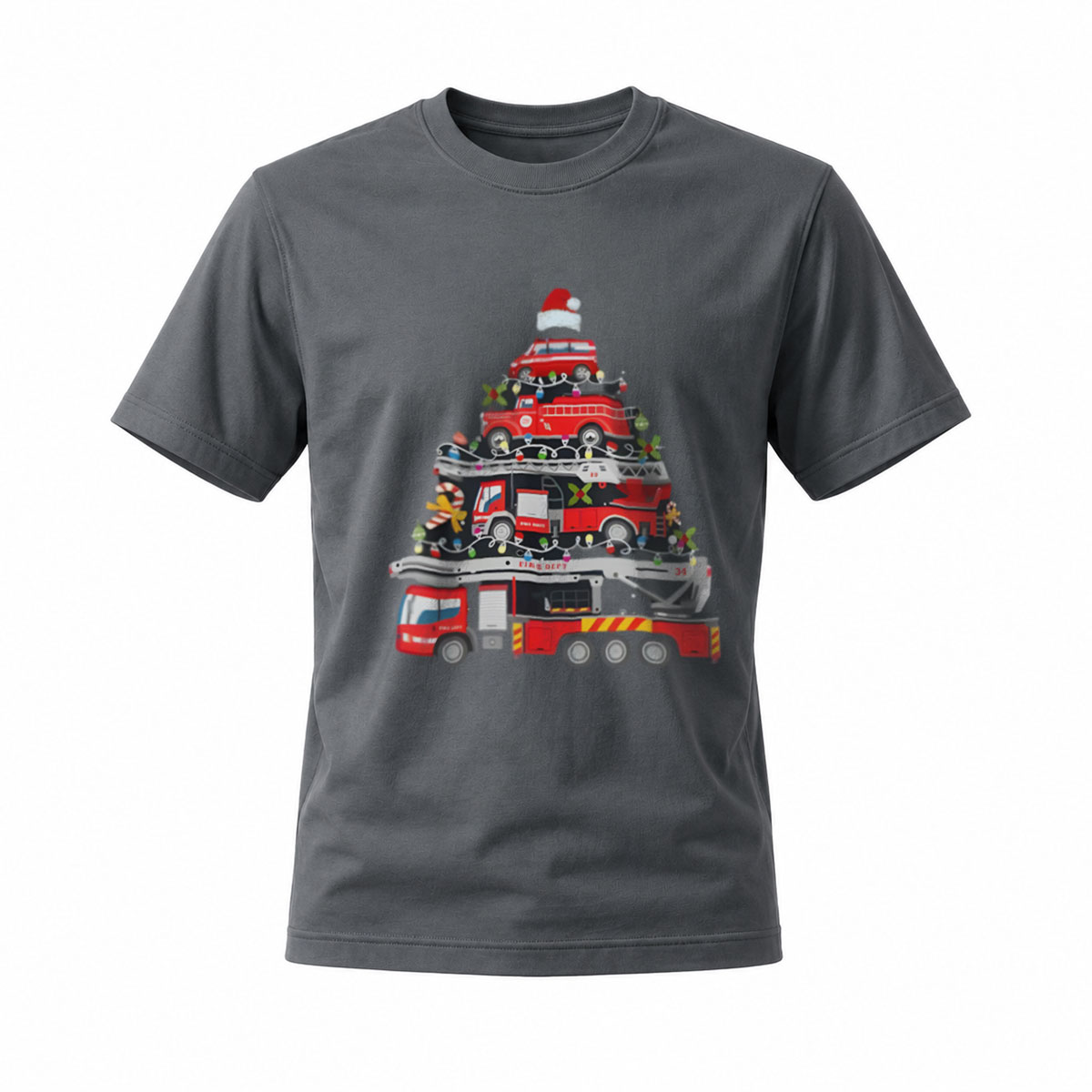 Fire Truck Christmas Tree Men's T-Shirt Holiday Gift - Image 6