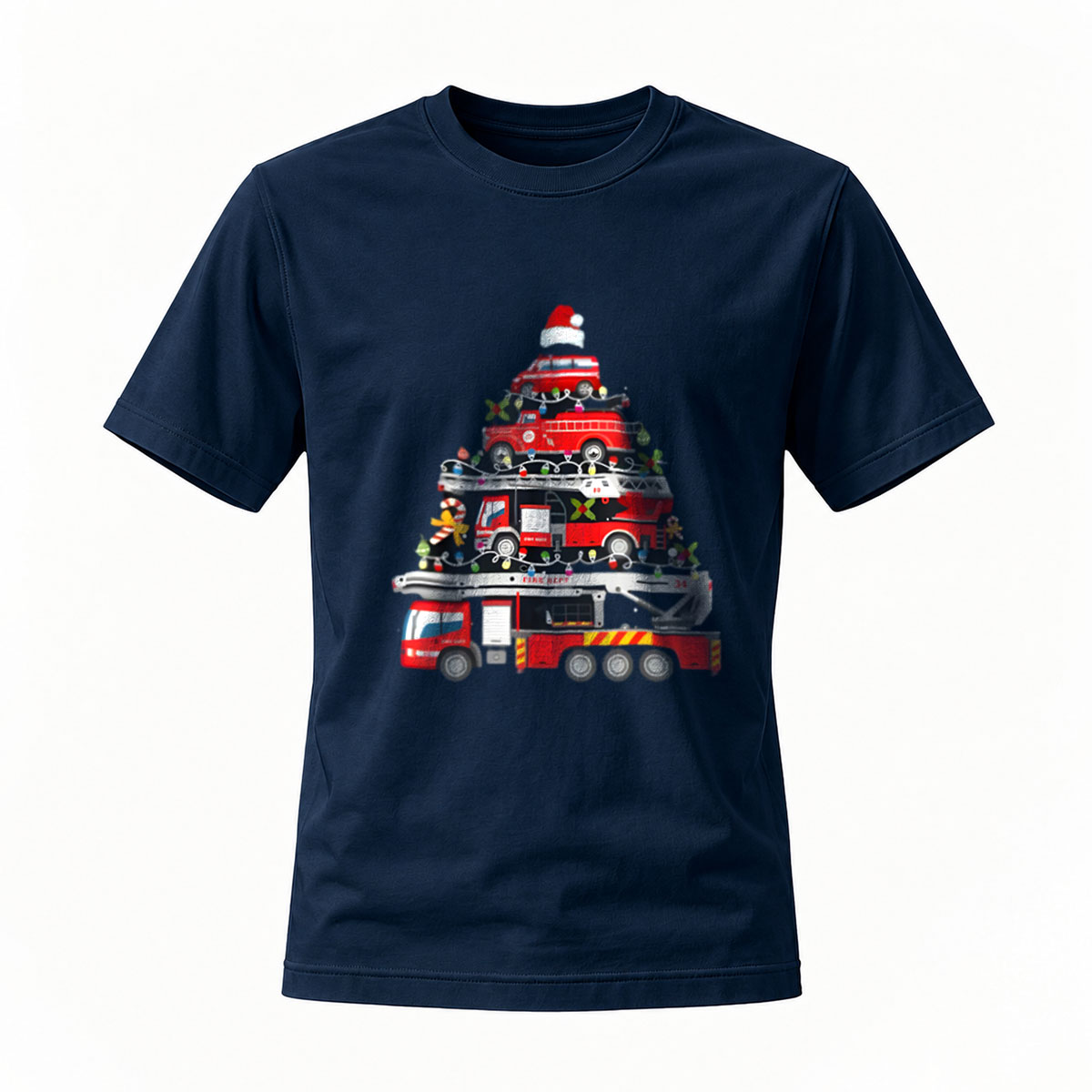 Fire Truck Christmas Tree Men's T-Shirt Holiday Gift - Image 7