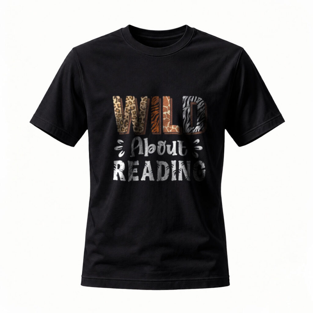 Wild About Reading Animal Print T-Shirt for Kids and Teens
