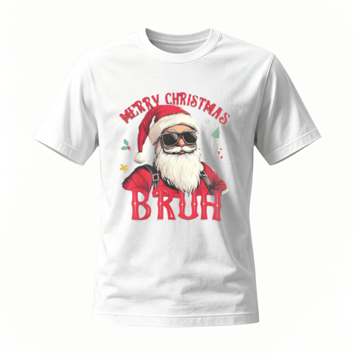 Merry Christmas Bruh Santa T-Shirt Men's Holiday Gift Wear - Image 2