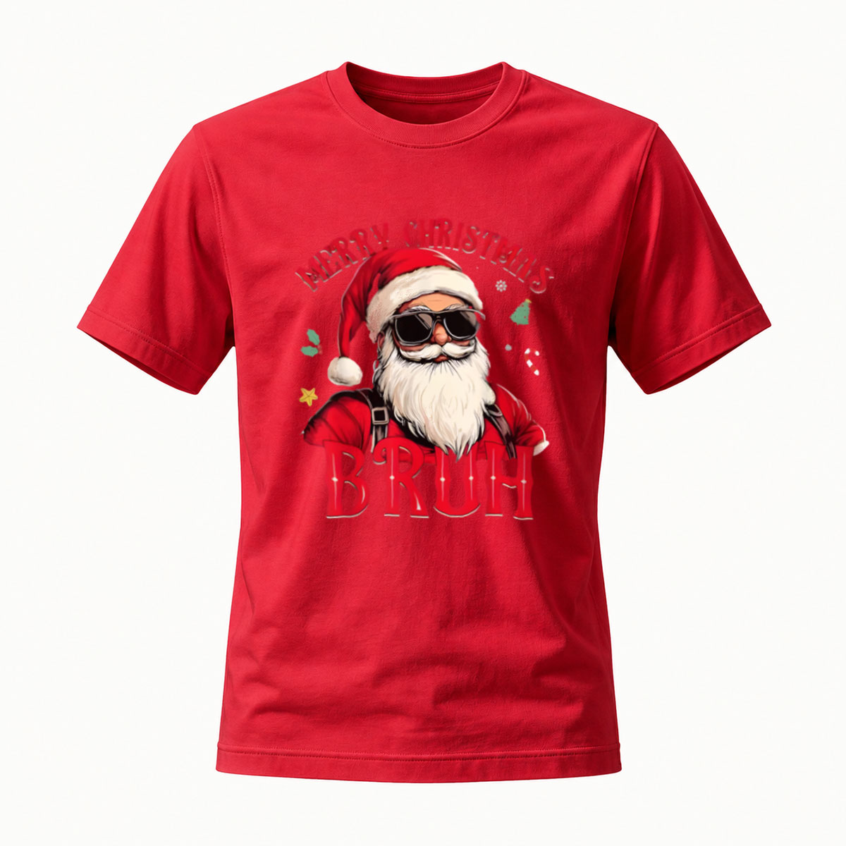 Merry Christmas Bruh Santa T-Shirt Men's Holiday Gift Wear - Image 5