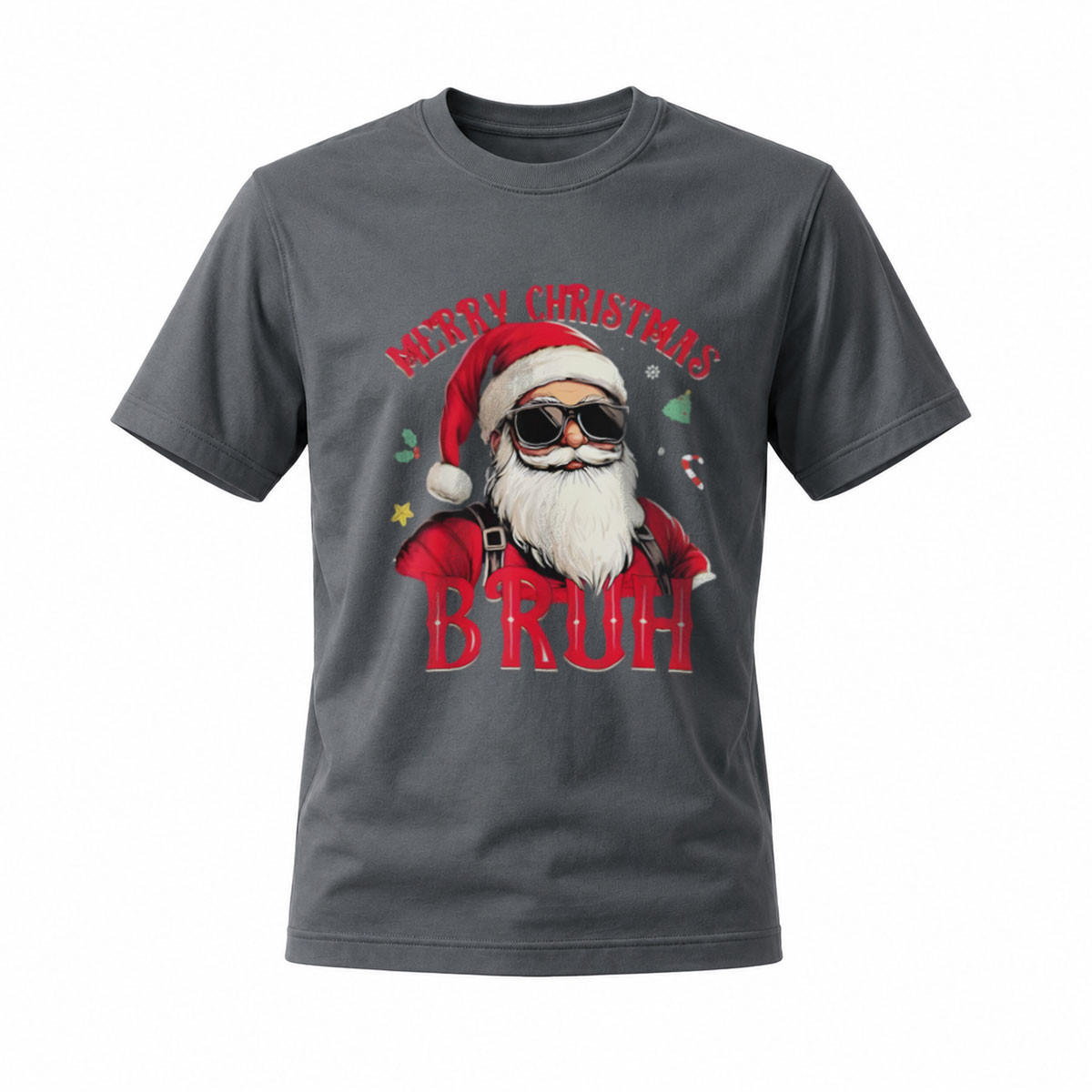 Merry Christmas Bruh Santa T-Shirt Men's Holiday Gift Wear - Image 6