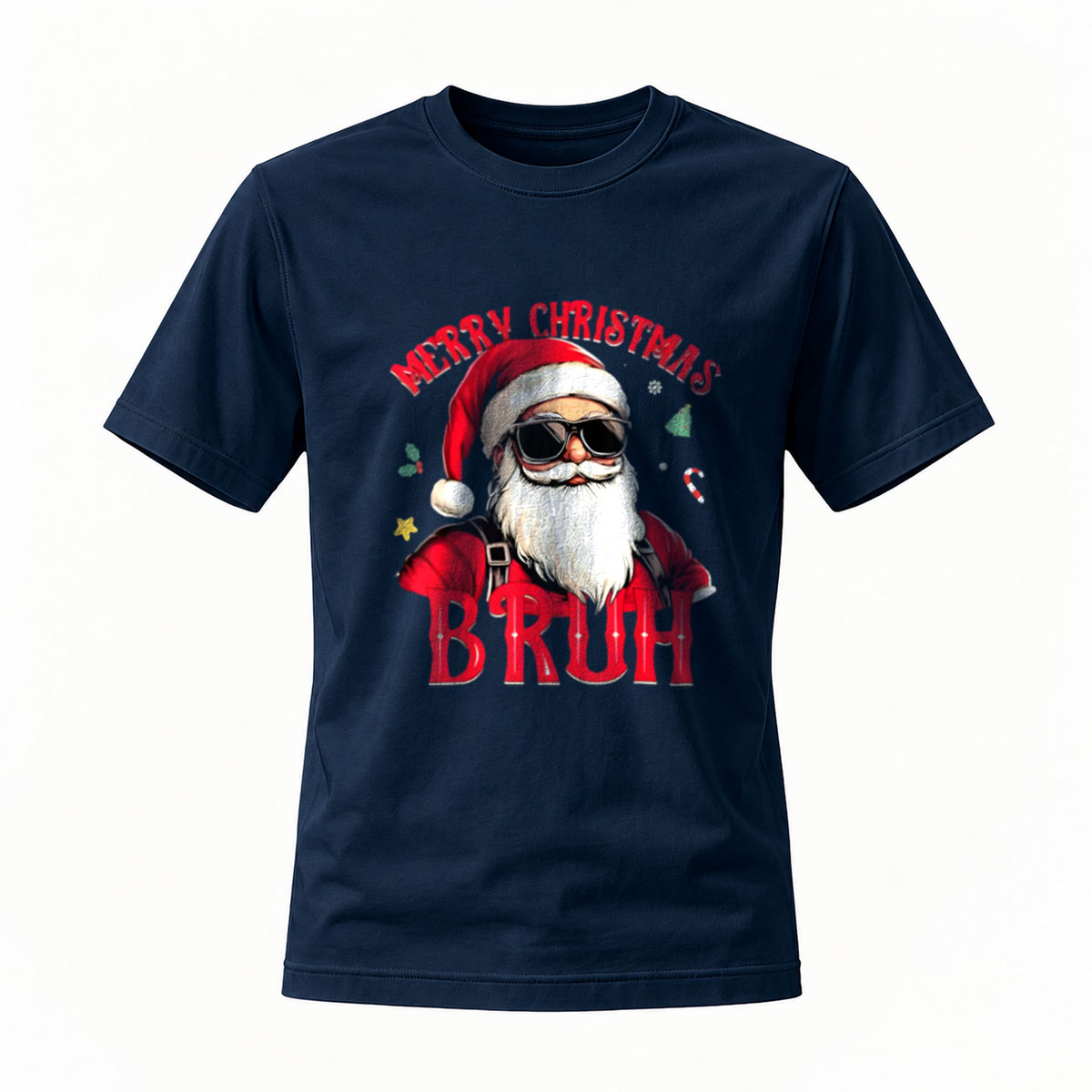 Merry Christmas Bruh Santa T-Shirt Men's Holiday Gift Wear - Image 7