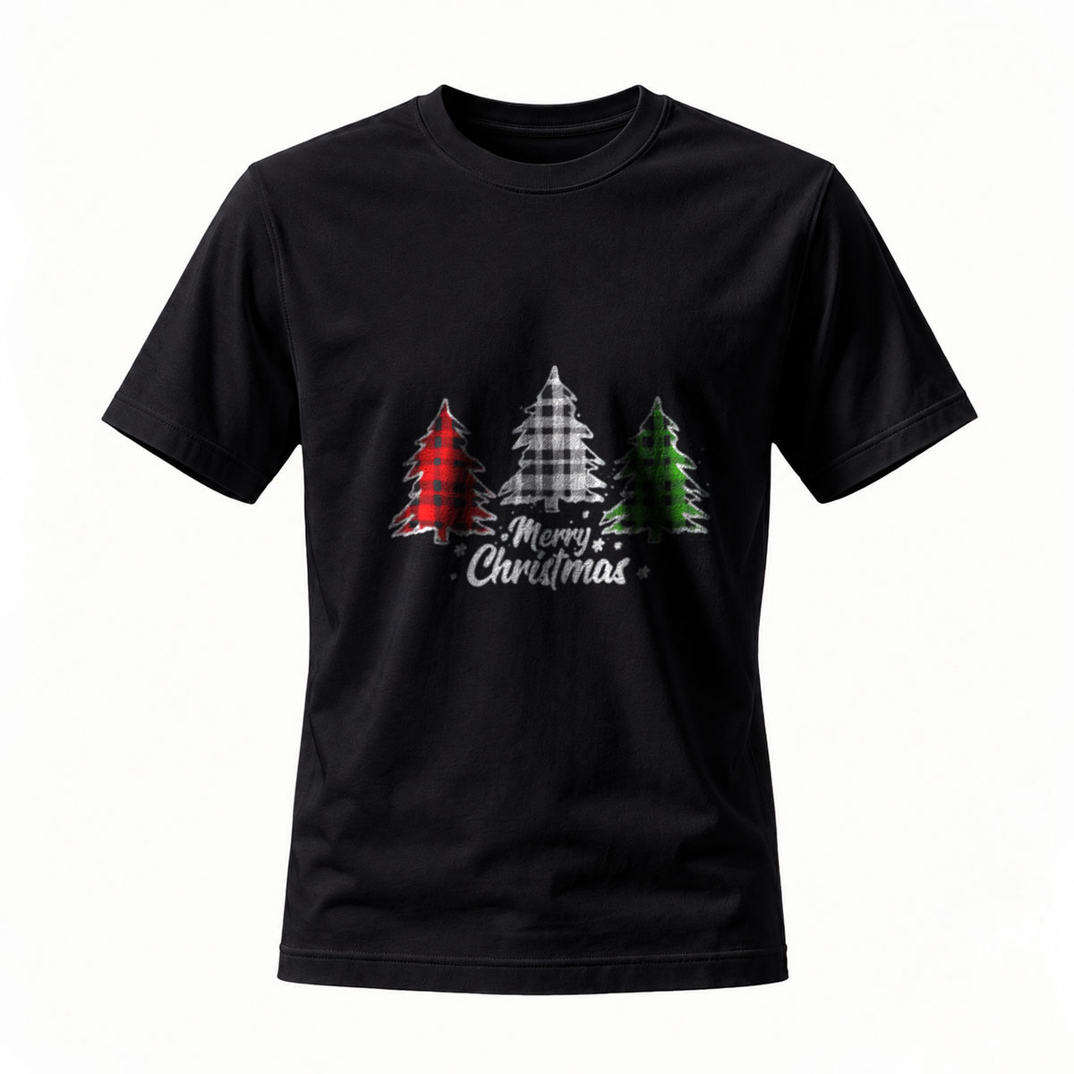 Merry Christmas Plaid Trees Holiday T-Shirt for Men Women