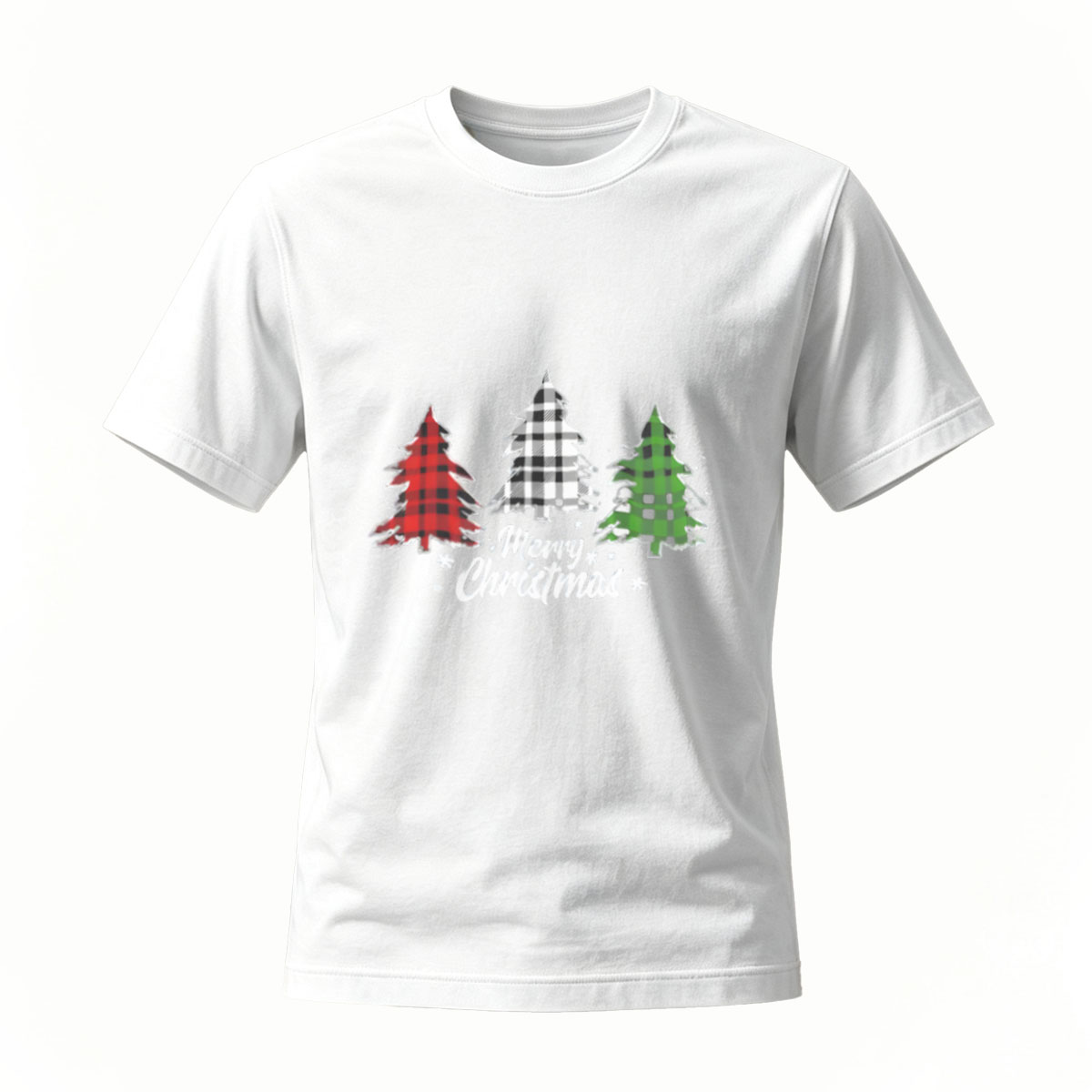 Merry Christmas Plaid Trees Holiday T-Shirt for Men Women - Image 2