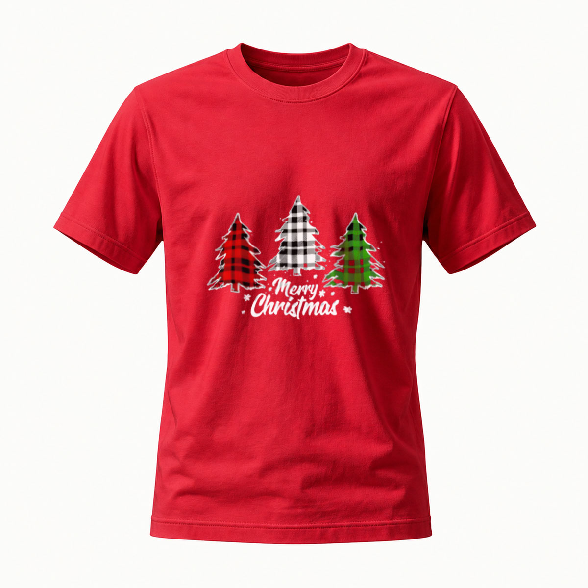 Merry Christmas Plaid Trees Holiday T-Shirt for Men Women - Image 5