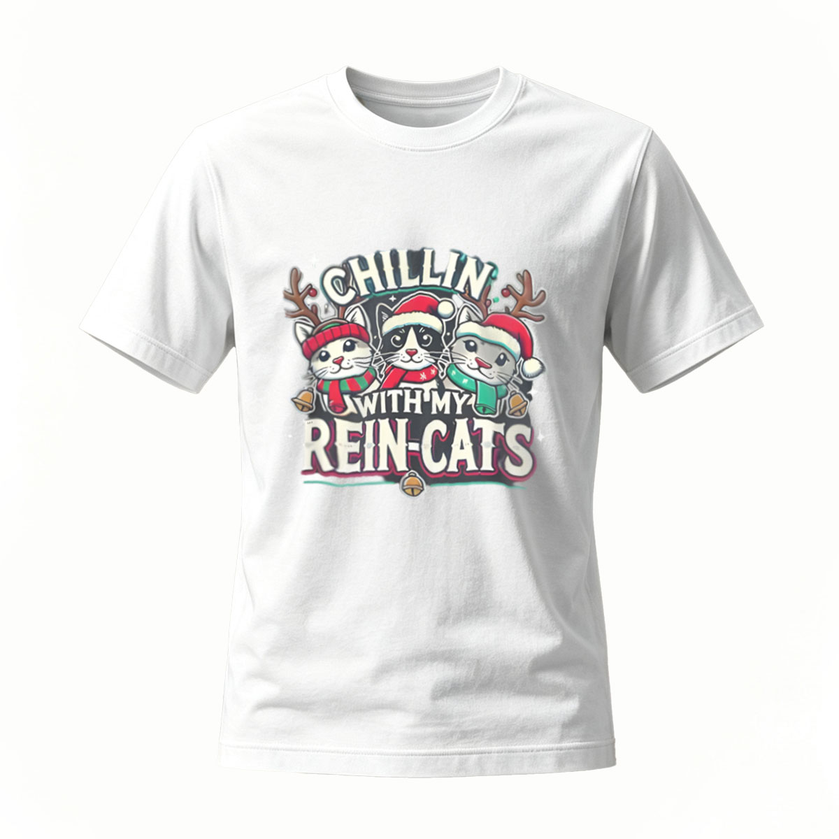 Chillin With My Rein Cats Christmas Cat T-Shirt Men Women - Image 2