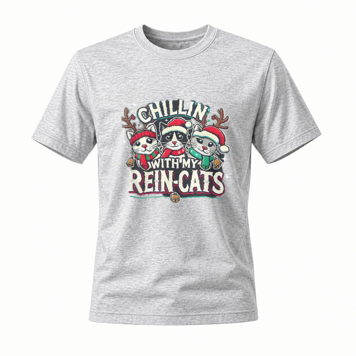 Chillin With My Rein Cats Christmas Cat T-Shirt Men Women - Image 3