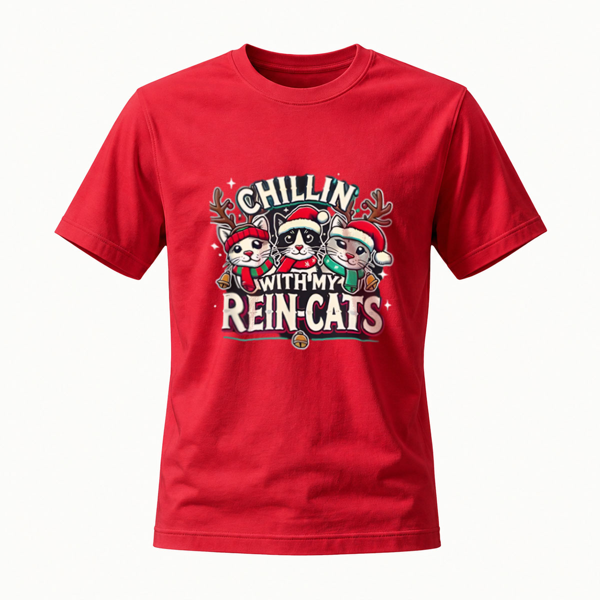 Chillin With My Rein Cats Christmas Cat T-Shirt Men Women - Image 5