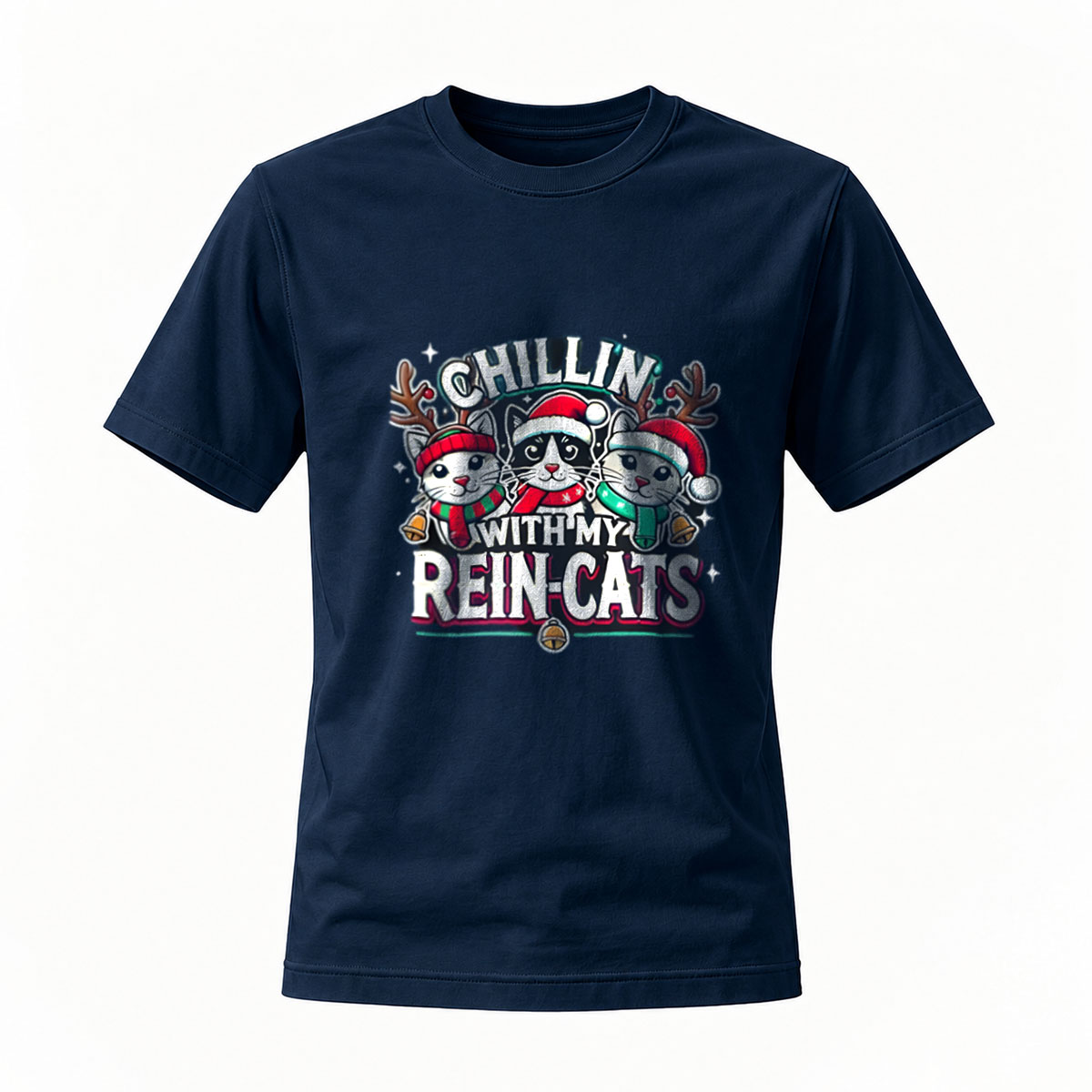 Chillin With My Rein Cats Christmas Cat T-Shirt Men Women - Image 7